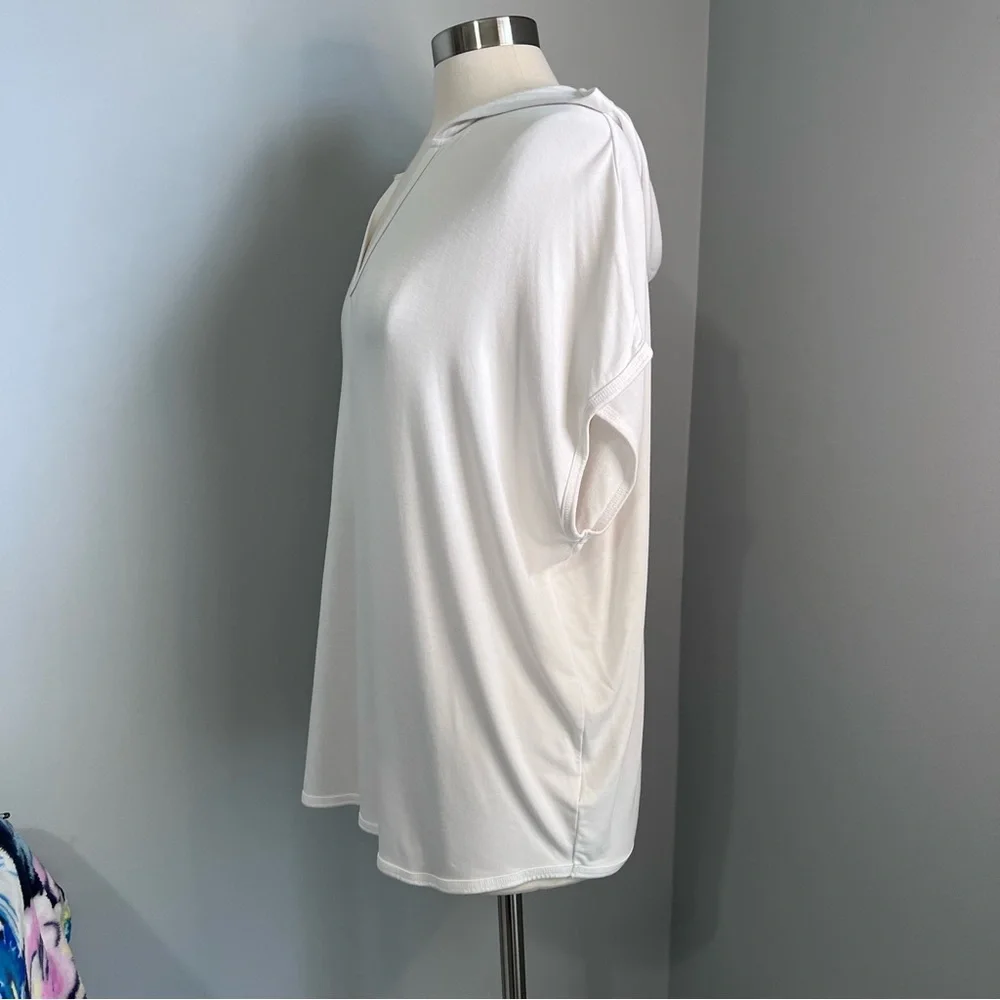 Liz Claiborne Weekend XL White Hooded Cap Sleeve Hi-Low Hem Top